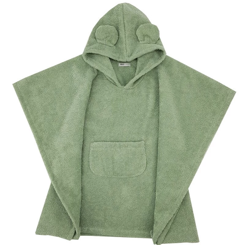 EKO Poncsó pamutból kapucnival és fülekkel 75x120 cm - Olive green