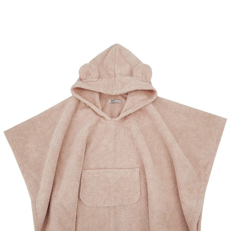 EKO Poncso pamutból kapucnival és fülekkel 75x120 cm - Powder pink