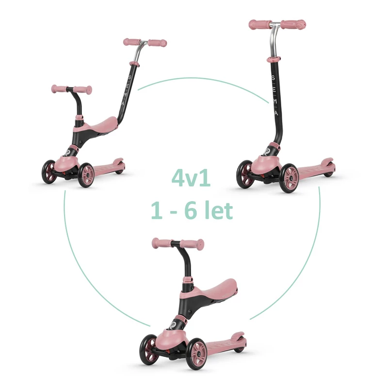 QPLAY Koloběžka/odrážedlo Sema 5v1 Pink, věk 1-6 let, do 50 kg