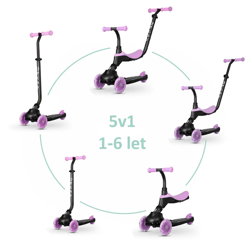 QPLAY futóbicikli/roller Sema Evo LED fényekkel Violet, kor 1 - 6 év, 50 kg-ig