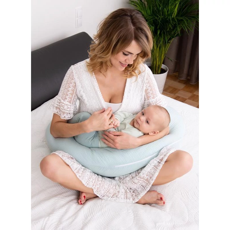 BABYMATEX Szoptatós párna muszlin Moon 260 cm - világos türkiz
