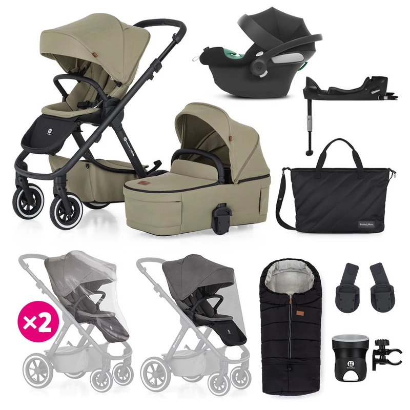 PETITE&MARS KÉSZLET Babakocsi 4v1 ICON XXL AIR + CYBEX Aton B2 i-Size - Mossy Green