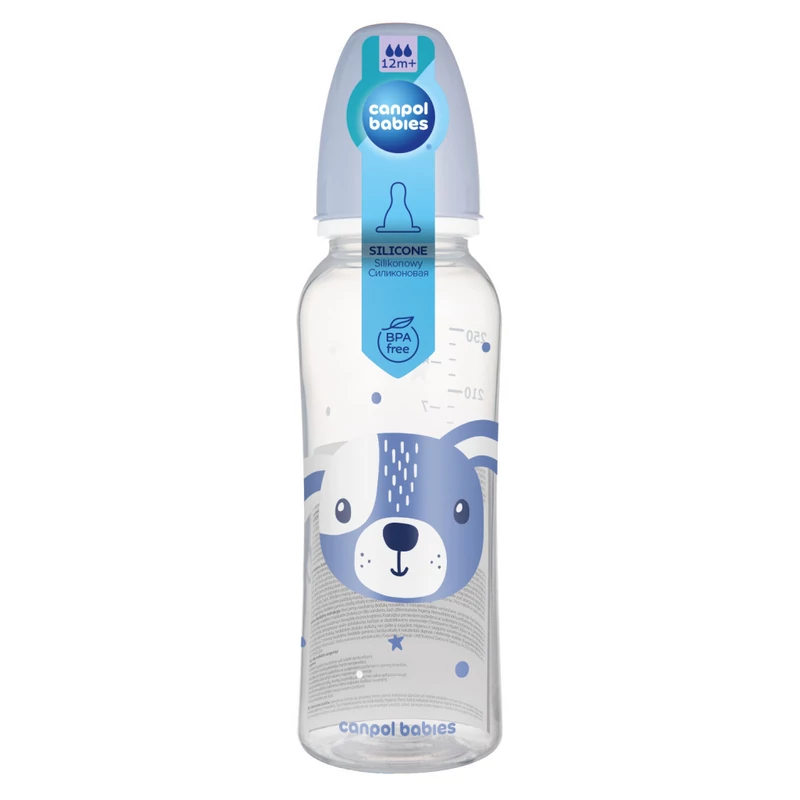 Canpol babies Keskeny nyakú cumisüveg, CUTE ANIMALS, 250 ml - kutya