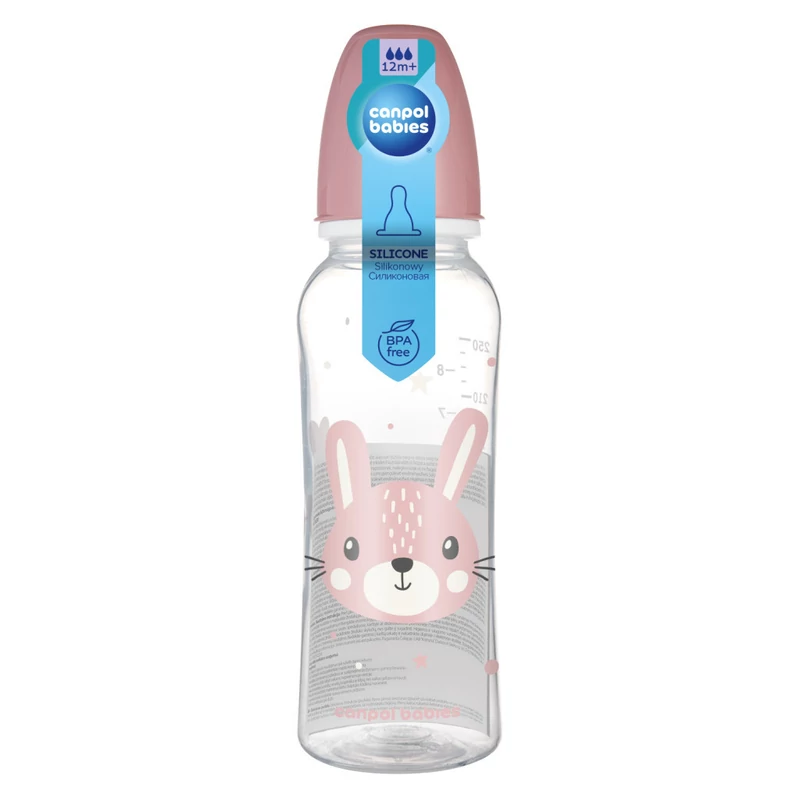 Canpol babies Keskeny nyakú cumisüveg, CUTE ANIMALS, 250 ml - nyuszi