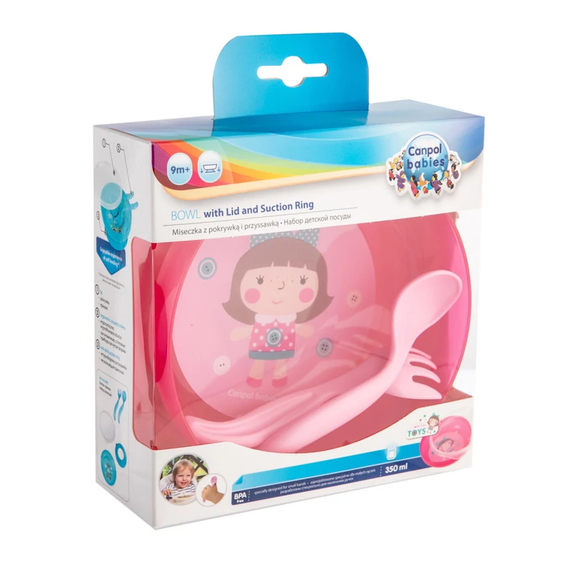 Canpol babies Tál evőeszközökkel és fedővel, 350ml, TOYS