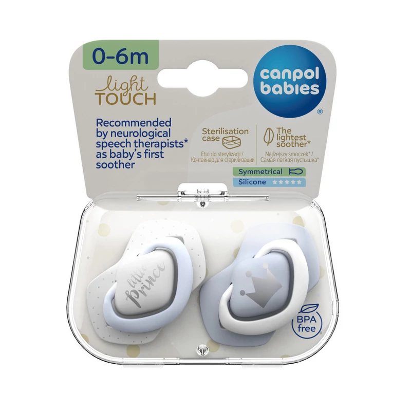 Canpol babies Szilikon szimmetrikus cumi, Light touch, 0-6hó, 2db, ROYAL BABY - kék