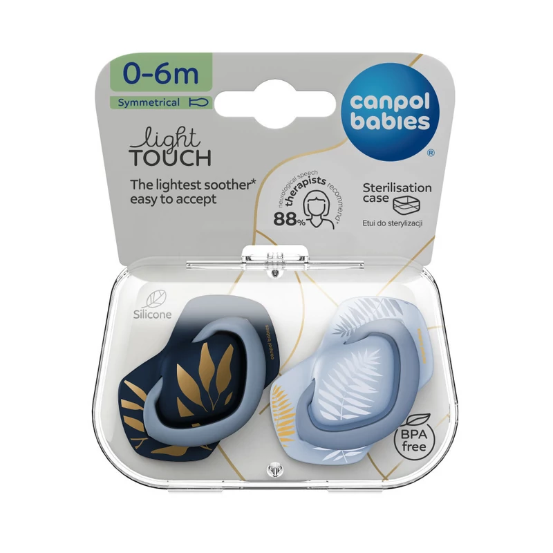 Canpol babies Szilikon szimmetrikus cumi, Light touch, 0-6hó, 2db, GOLD - kék