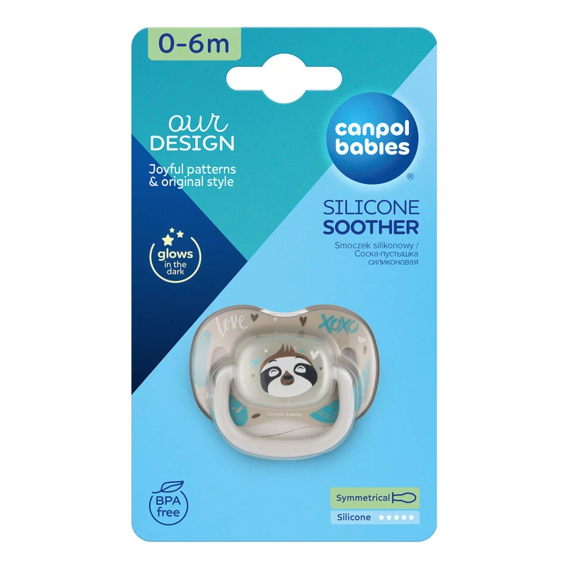 Canpol babies Szilikon szimmetrikus cumi, 0-6hó, 1db, EXOTIC ANIMALS, lajhár