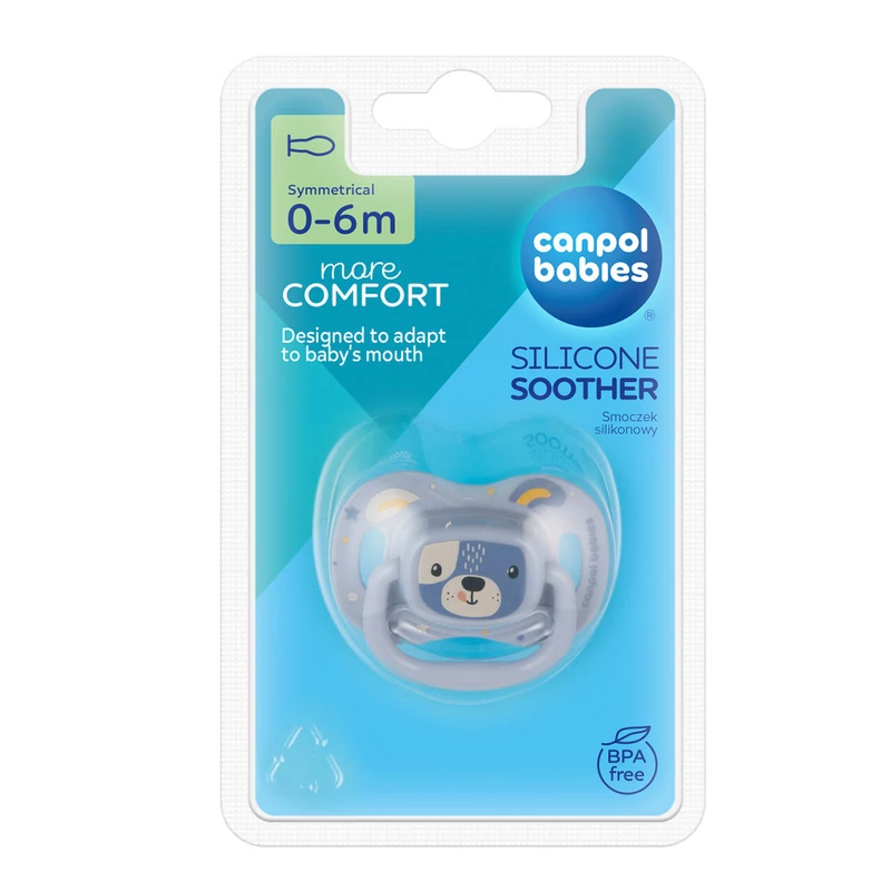 Canpol babies Szimmetrikus szilikon cumi, 0-6hó, 1db, CUTE ANIMALS - kék