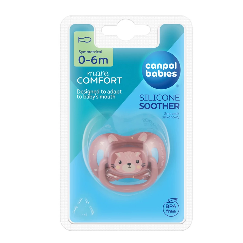 Canpol babies Szilikon szimmetrikus cumi, 0-6hó, 1db, CUTE ANIMALS - pink
