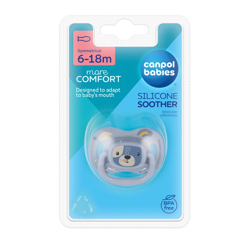 Canpol babies Szilion szimmetrikus cumi, 6-18hó, 1db, CUTE ANIMALS - kék