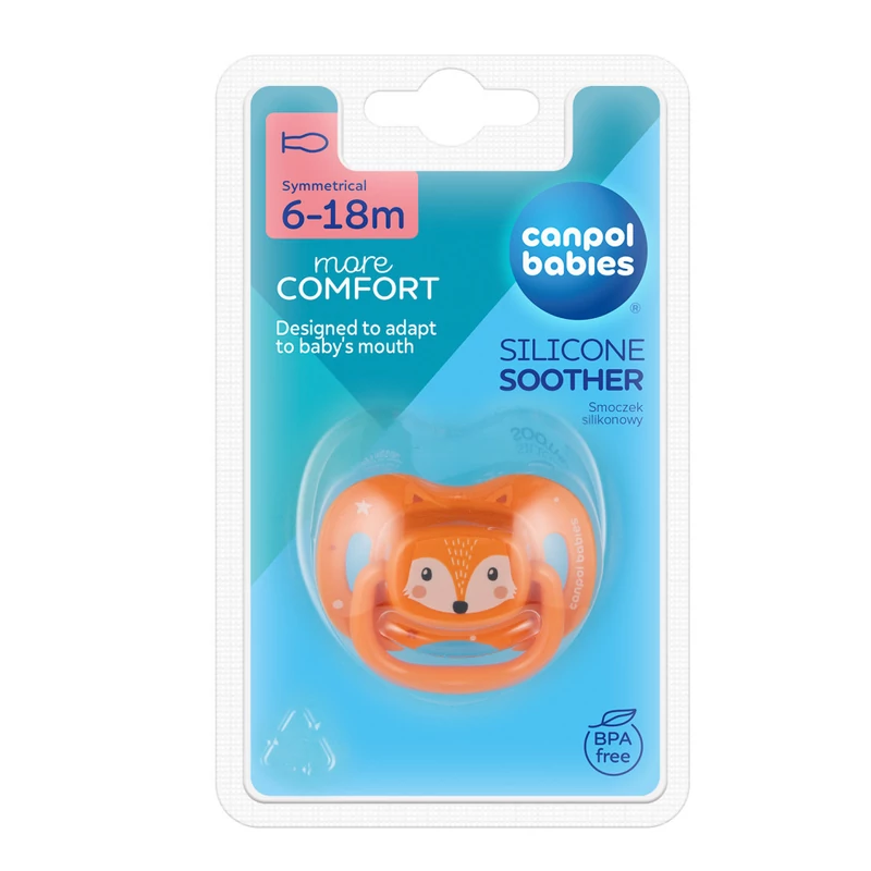 Canpol babies Szilikon szimmetrikus cumi, 6-18hó, 1db, CUTE ANIMALS - narancs