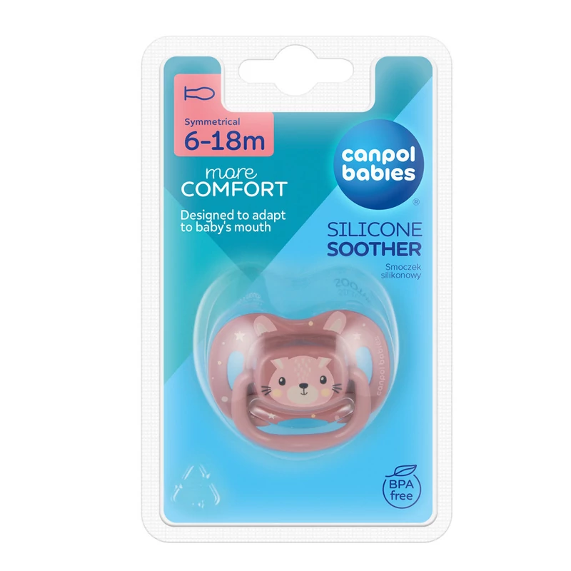Canpol babies Szilikon szimmetrikus cumi, 6-18hó, 1db, CUTE ANIMALS - pink
