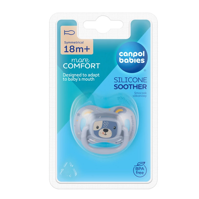 Canpol babies Szilikon szimmetrikus cumi, 18hó+, 1db, CUTE ANIMALS - kék