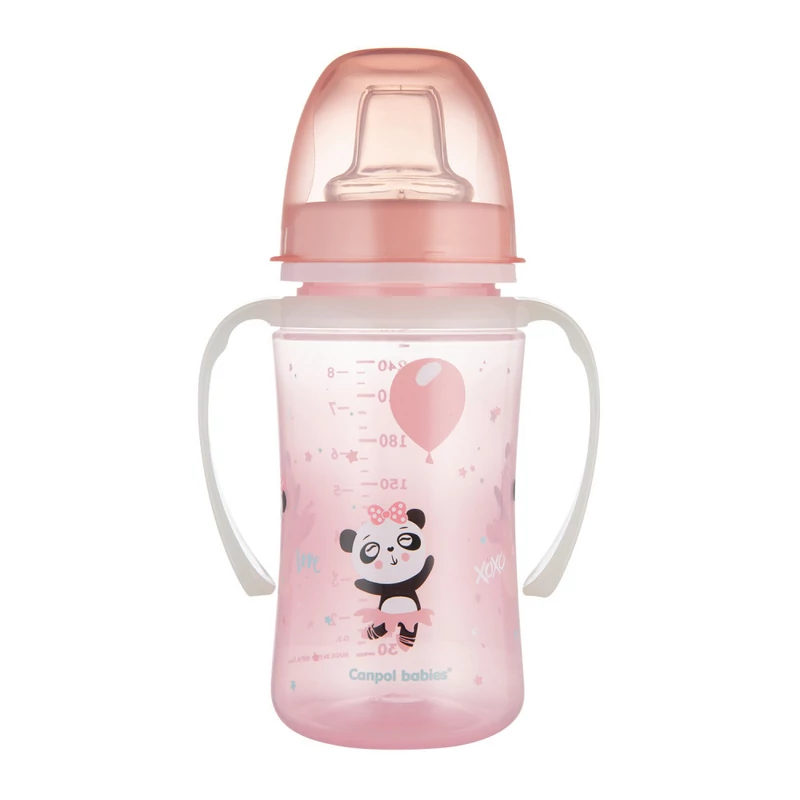Canpol babies Szilikon ivócsőrős tanulópohár, 240 ml, EXOTIC ANIMALS - pink
