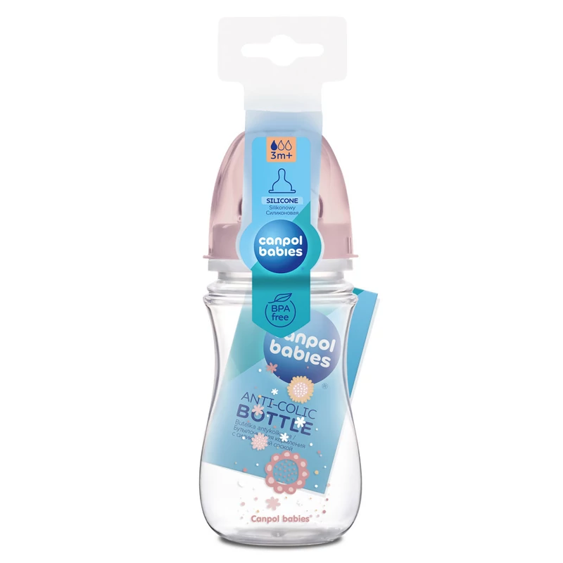 Canpol babies Anti-kólikás cumisüveg, EasyStart, NEWBORN BABY, 240 ml - pink