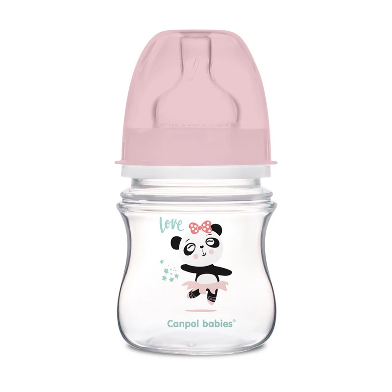Canpol babies Anti-kólikás cumisüveg, EasyStart, EXOTIC ANIMALS, 120 ml - rózsaszín