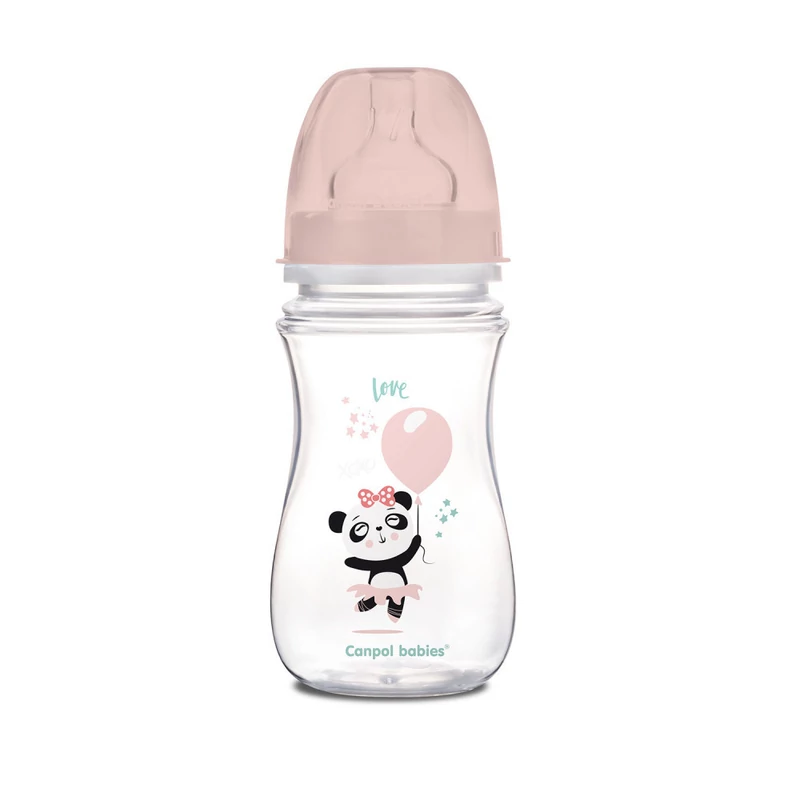 Canpol babies Anti-kólikás cumisüveg, EasyStart, EXOTIC ANIMALS, 240 ml - rózsaszín