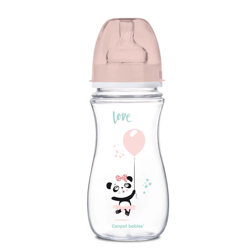 Canpol babies Anti-kólikás cumisüveg, EasyStart, EXOTIC ANIMALS, 300 ml - rózsaszín