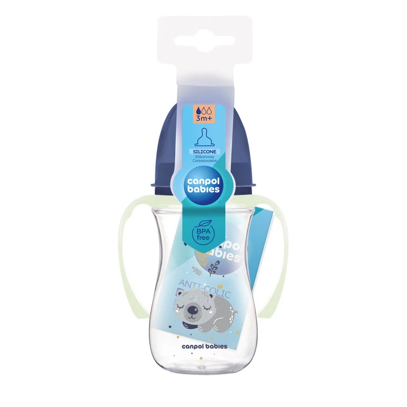 Canpol babies Anti-kólikás cumisüveg, világító fogantyúval, EasyStart, SLEEPY KOALA, 240 ml -