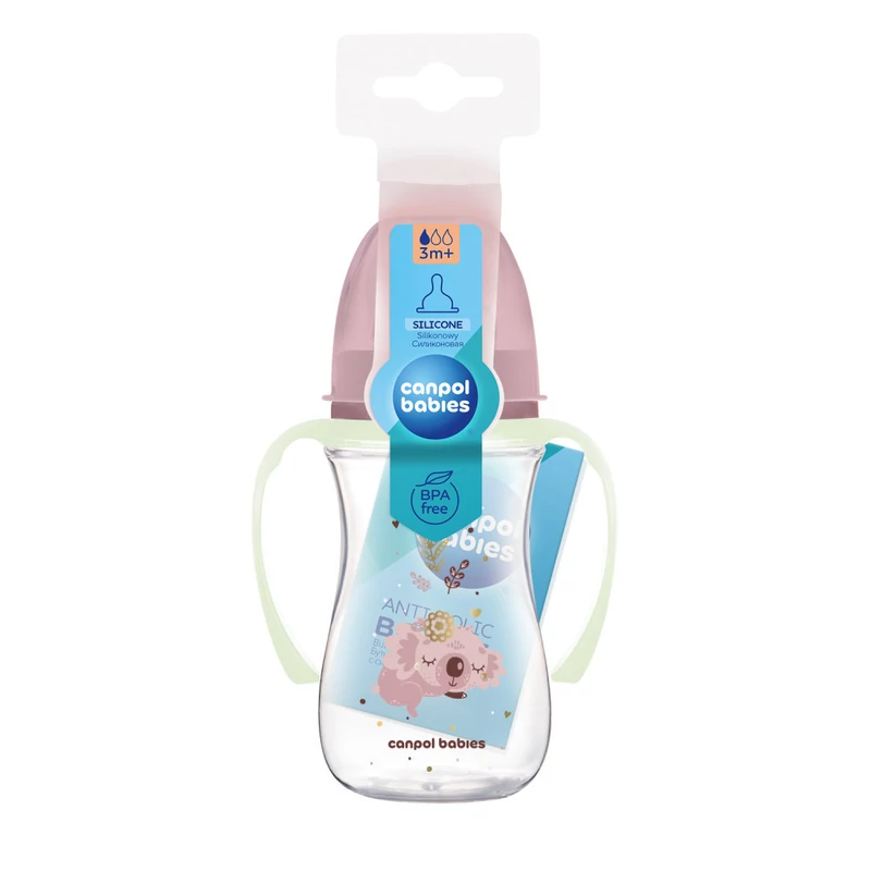 Canpol babies Anti-kólikás cumisüveg, világító fogantyúval, EasyStart, SLEEPY KOALA, 240 ml -