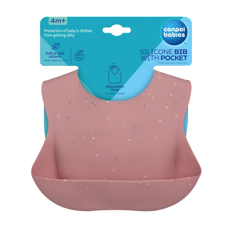 Canpol babies Szilikon előke zsebbel, DOTS - pink