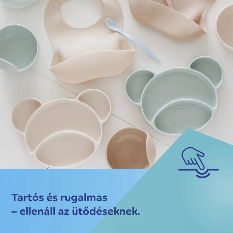 Canpol babies Szilikonos, osztott tányér tapadókoronggal, Mackó - zöld
