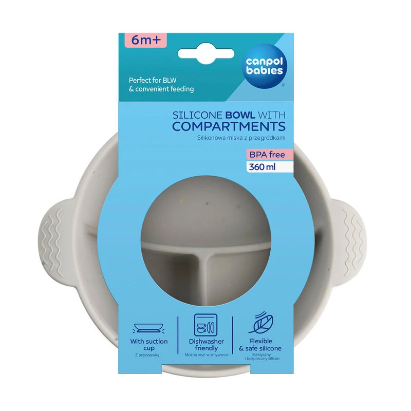 Canpol babies Szilikon osztott tál, tapadókoronggal, 360ml, DOTS - szürke
