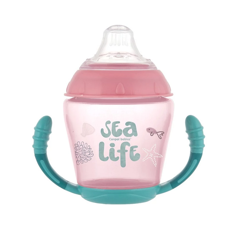 Canpol babies Cseppmentes pohár, puha szilikon kiöntővel, 230ml, SEA LIFE - rózsaszín