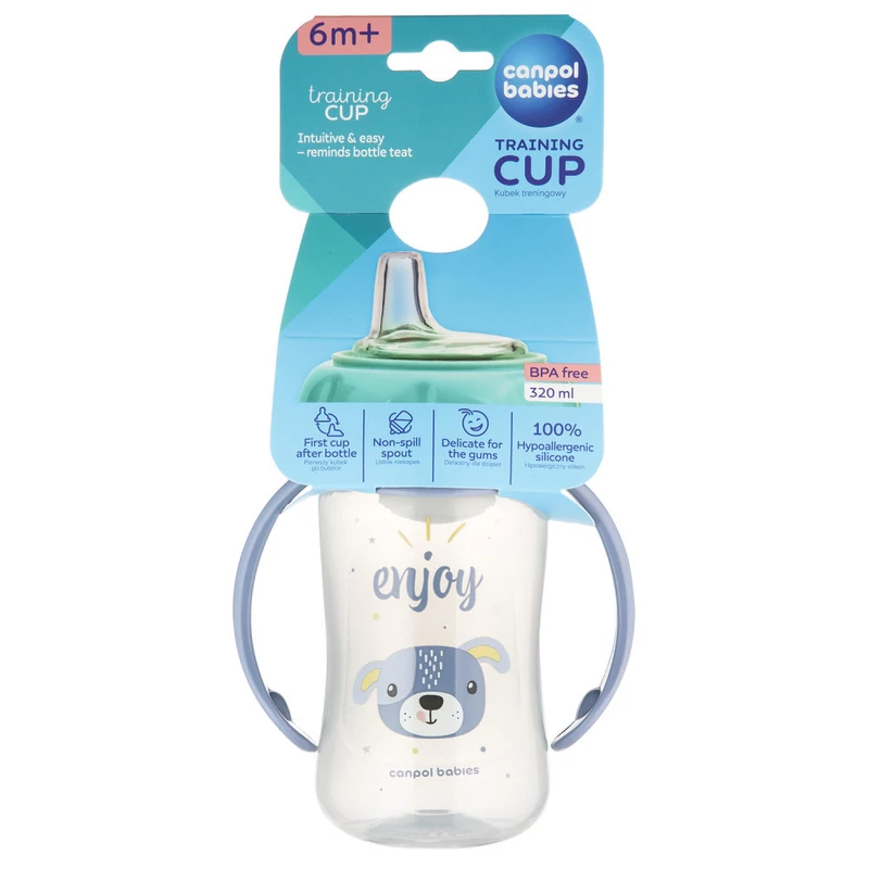 Canpol babies Tanulópohár szilikon ivócsőrrel, CUTE ANIMALS, 320ml, kutya
