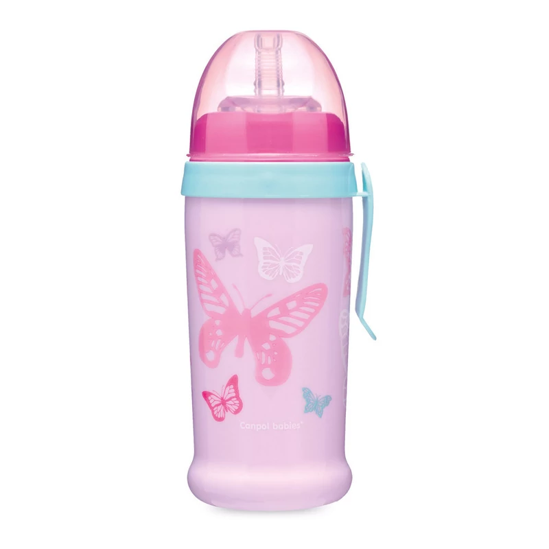 Canpol babies Cseppmentes itatópohár, szilikon szívószállal, 350 ml, BUTTERFLY - rózsaszín