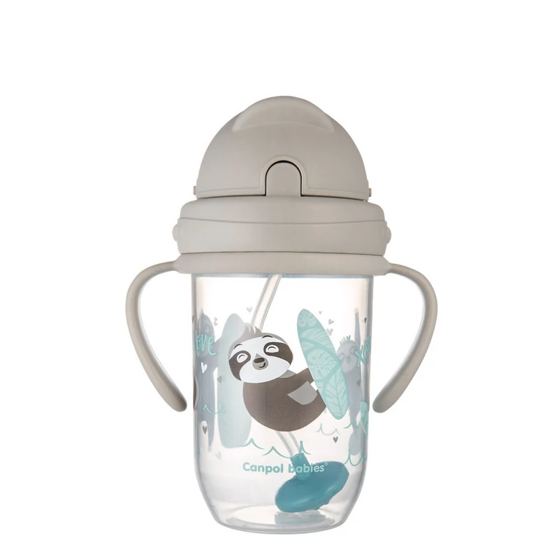 Canpol babies Súlyozott szívószálas cseppmentes itatópohár, 270ml, 6hó+, EXOTIC ANIMALS - sz?