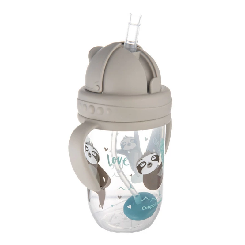 Canpol babies Súlyozott szívószálas cseppmentes itatópohár, 270ml, 6hó+, EXOTIC ANIMALS - sz?