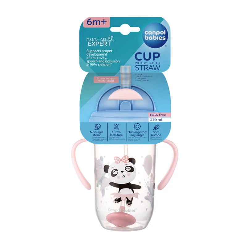 Canpol babies Súlyozott szívószálas cseppmentes itatópohár, 270ml, 6hó+, EXOTIC ANIMALS - pin