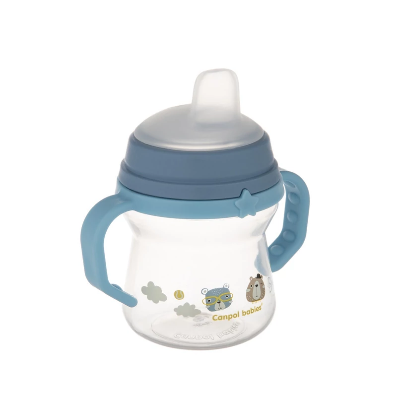 Canpol babies Itatópohár szilikonos ivócsőrrel, FirstCup, 150 ml, Bonjour Paris - kék