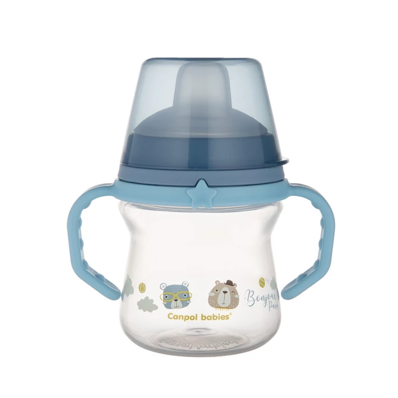 Canpol babies Itatópohár szilikonos ivócsőrrel, FirstCup, 150 ml, Bonjour Paris - kék