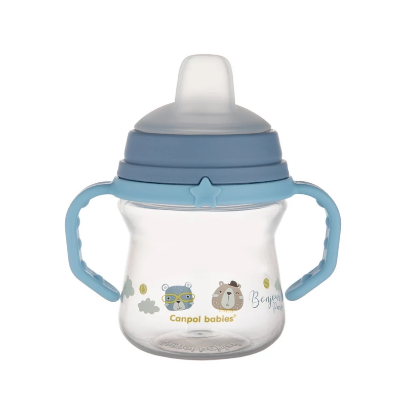 Canpol babies Itatópohár szilikonos ivócsőrrel, FirstCup, 150 ml, Bonjour Paris - kék