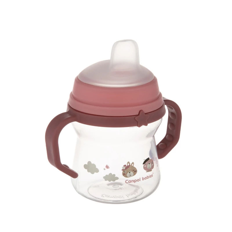 Canpol babies Itatópohár szilikonos ivócsőrrel, FirstCup, 150 ml, Bonjour Paris - rózsaszín