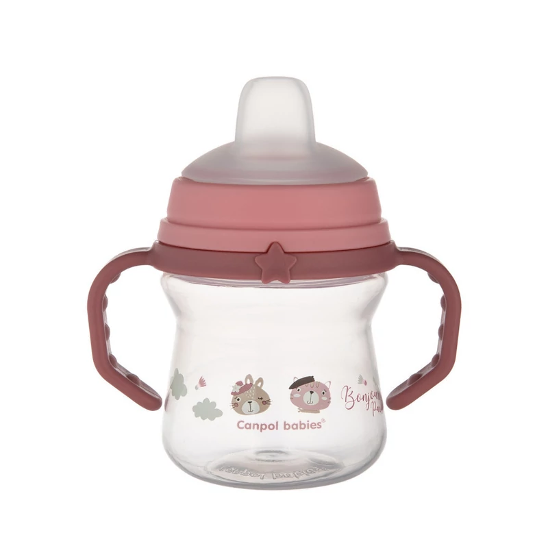 Canpol babies Itatópohár szilikonos ivócsőrrel, FirstCup, 150 ml, Bonjour Paris - rózsaszín