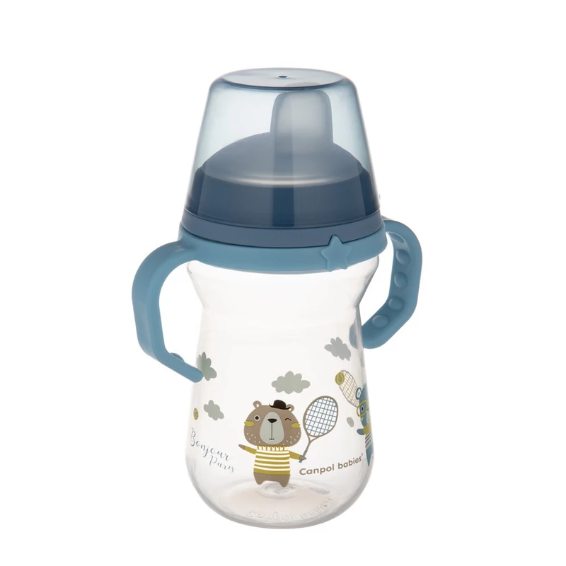 Canpol babies Itatópohár szilikonos ivócsőrrel, FirstCup, 250 ml, Bonjour Paris - kék