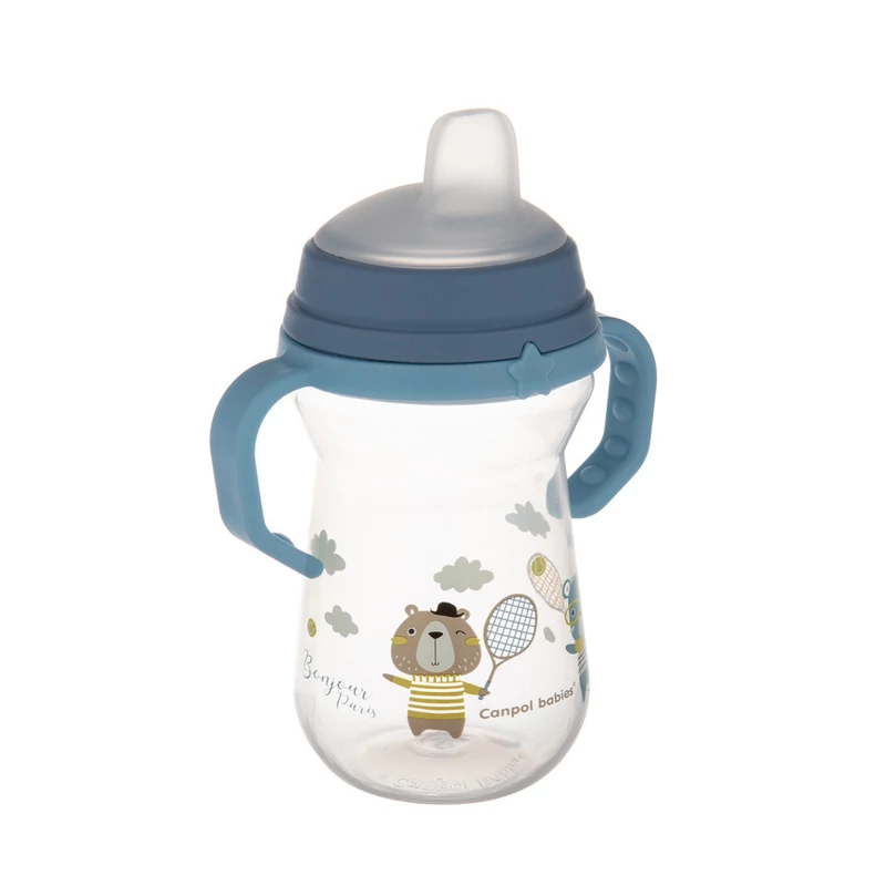 Canpol babies Itatópohár szilikonos ivócsőrrel, FirstCup, 250 ml, Bonjour Paris - kék