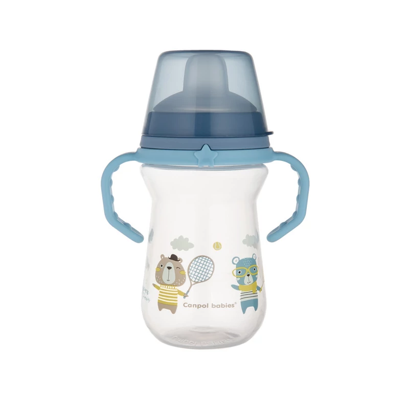 Canpol babies Itatópohár szilikonos ivócsőrrel, FirstCup, 250 ml, Bonjour Paris - kék