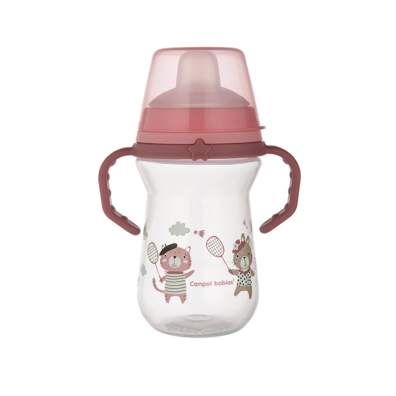 Canpol babies Itatópohár szilikonos ivócsőrrel, FirstCup, 250 ml, Bonjour Paris - rózsaszín