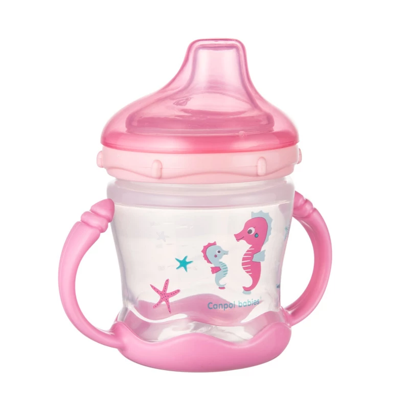 Canpol babies Cseppmentes itatópohár szilikon kifolyóval, 180 ml, LOVE&SEA, rózsaszín