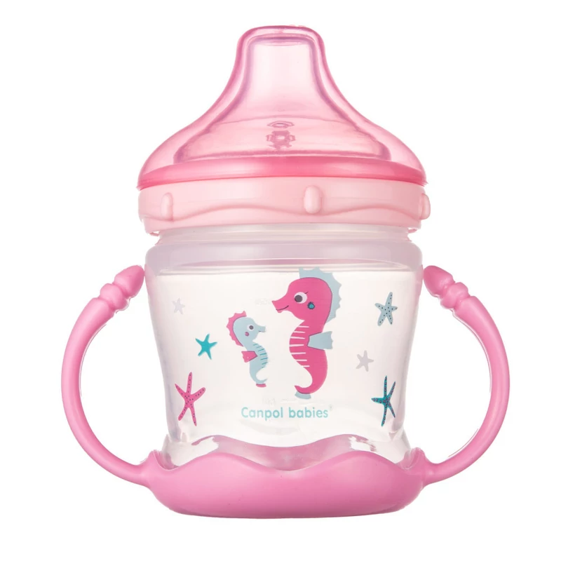 Canpol babies Cseppmentes itatópohár szilikon kifolyóval, 180 ml, LOVE&SEA, rózsaszín