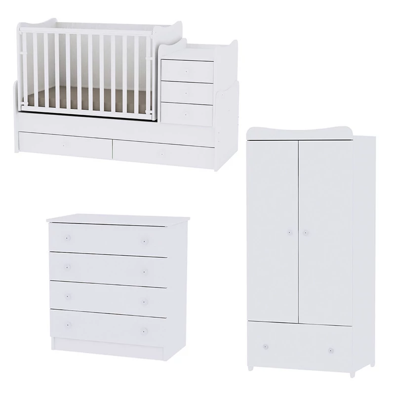 Lorelli Maxi Plus kombi ágy 70x160 + Komód + Exclusive szekrény - White
