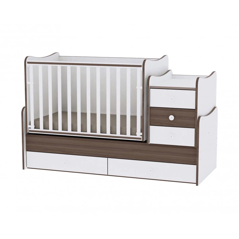 Lorelli Maxi plus kombi ágy 70x160 + Komód - White & Walnut