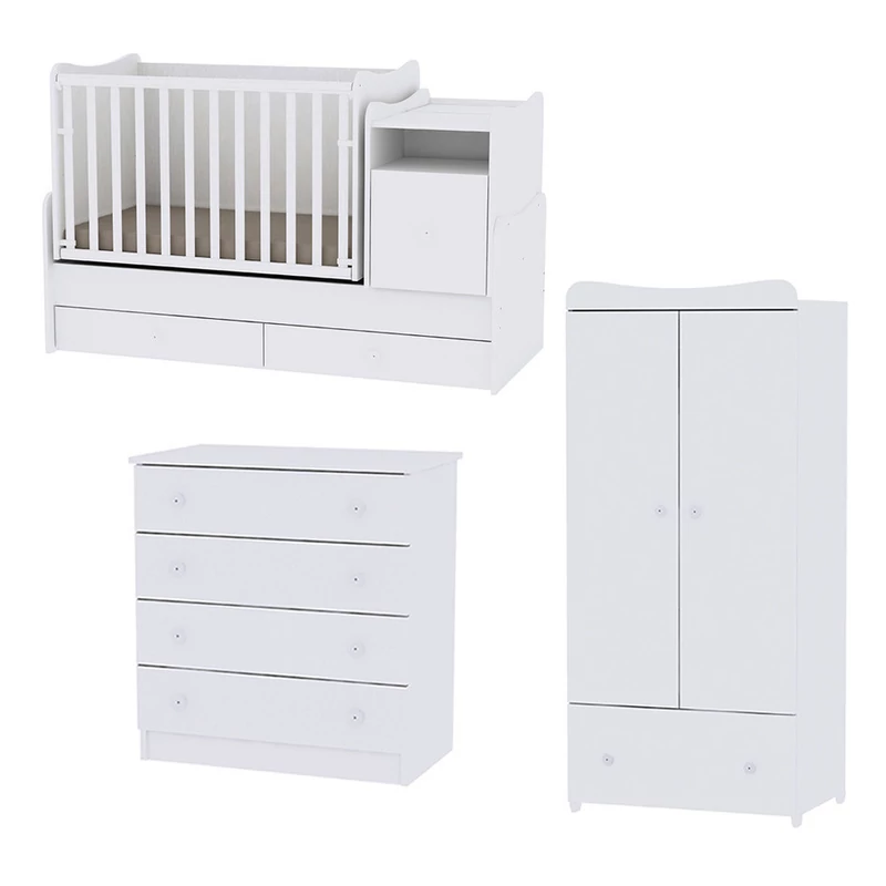 Lorelli Trend PLUS kombi ágy 70x165 + Komód + Exclusive szekrény - White