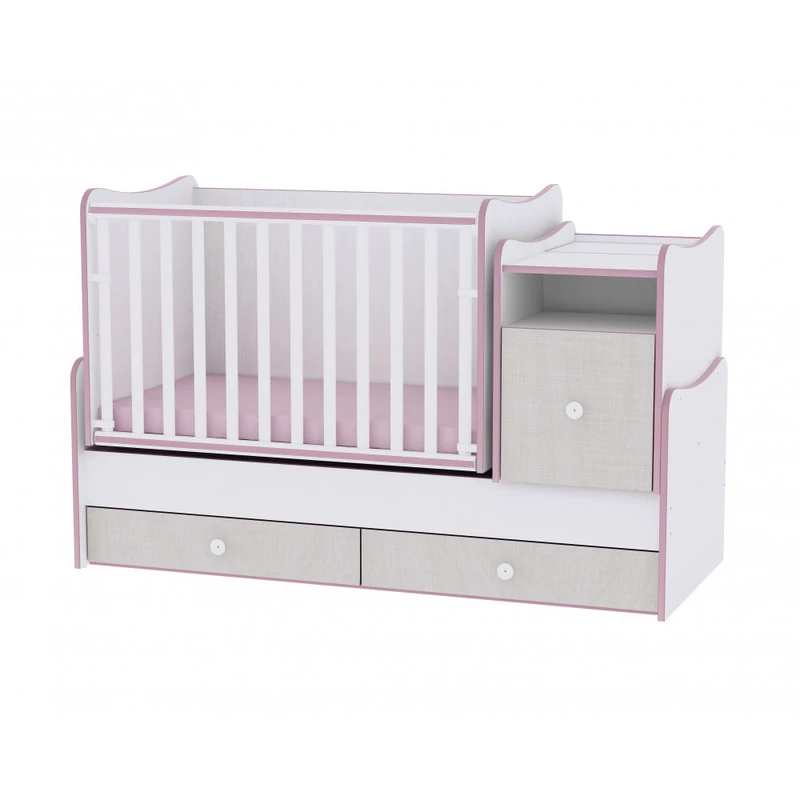 Lorelli Trend PLUS kombi ágy 70x165 + Exclusive szekrény - White & Pink Crossline