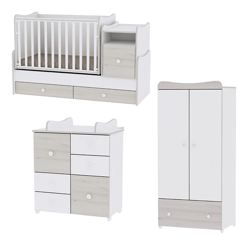 Lorelli Trend PLUS kombi ágy 70x165 + Cupboard pelenkázó komód + Exclusive szekrény - White & L